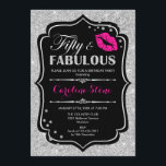 50th Birthday - Fifty Fabulous Black Pink Silver Invitation<br><div class="desc">50th Birthday Invitation.
Elegant black white design with faux glitter silver. Features pink lips kiss,  confetti and script font. Perfect for an elegant birthday party. Fifty Fabulous! Message me if you need further customization.</div>