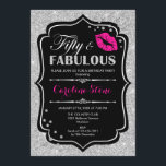 50th Birthday - Fifty Fabulous Black Pink Silver Invitation<br><div class="desc">50th Birthday Invitation.
Elegant black white design with faux glitter silver. Features pink lips kiss,  confetti and script font. Perfect for an elegant birthday party. Fifty Fabulous! Message me if you need further customization.</div>