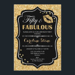 50th Birthday - Fifty Fabulous Gold Black Invitation<br><div class="desc">50th Birthday Invitation.
Elegant black white design with faux glitter gold. Features lips kiss,  confetti and script font. Perfect for an elegant birthday party. Fifty Fabulous! Message me if you need further customization.</div>