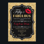 50th Birthday - Fifty Fabulous Gold Black Red Invitation<br><div class="desc">50th Birthday Invitation.
Elegant black white design with faux glitter gold. Features red lips kiss,  confetti and script font. Perfect for an elegant birthday party. Fifty Fabulous! Message me if you need further customization.</div>