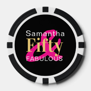 50th Birthday Fifty Fabulous Personalized Hot Pink Poker Chips