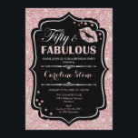 50th Birthday - Fifty Fabulous Rose Gold Black Invitation<br><div class="desc">50th Birthday Invitation.
Elegant black white design with faux glitter rose gold. Features pink lips kiss,  confetti and script font. Perfect for an elegant birthday party. Fifty Fabulous! Message me if you need further customisation.</div>