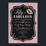 50th Birthday - Fifty Fabulous Rose Gold Black Invitation<br><div class="desc">50th Birthday Invitation.
Elegant black white design with faux glitter rose gold. Features pink lips kiss,  confetti and script font. Perfect for an elegant birthday party. Fifty Fabulous! Message me if you need further customisation.</div>
