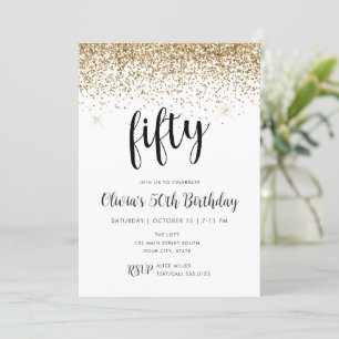 50th Birthday Fifty Gold Glitter Confetti Invitation