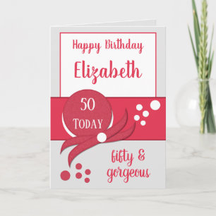 50th birthday fifty gorgeous grey and red card