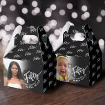 50th birthday Fifty script silver black photo  Favour Box<br><div class="desc">Fifty silver script and silver effect two sided photo party favour boxes. Personalise this 50th birthday party script photo favour box with your own birthday girls name and two photos of your birthday girl or boy one on each side. Other years and matching items are available and can be created...</div>