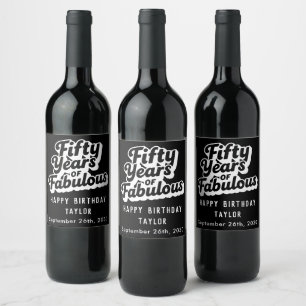 50th Birthday Fifty Years of Fabulous Retro Bold Wine Label