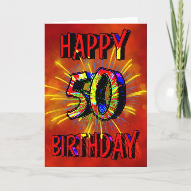 50th Birthday Fireworks Card (Front)