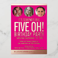 50th Birthday five oh pink gold foil photo circles