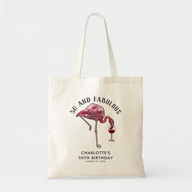 50th Birthday Flamingo 50 and Fab Novelty Custom Tote Bag (Front)