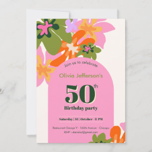 50th birthday floral colourful elegant feminine invitation
