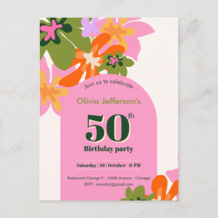 50th birthday floral colourful elegant feminine postcard