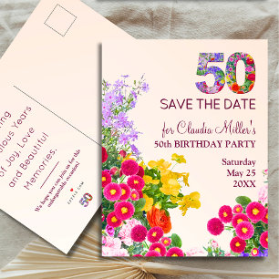 50th birthday floral modern 50 years party announcement postcard