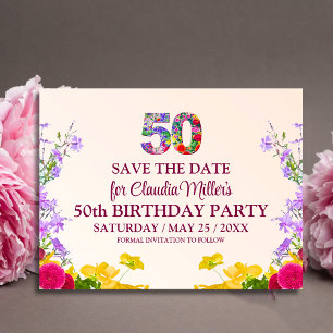 50th birthday floral modern 50 years party announcement postcard