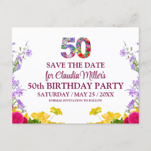 50th birthday floral modern 50 years party announcement postcard