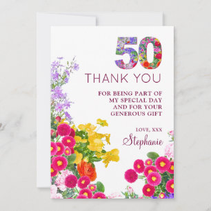 50th birthday floral modern 50 years party thank you card