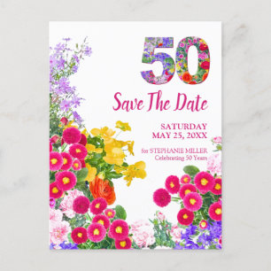 50th Birthday Floral Modern Save The Date Announcement Postcard