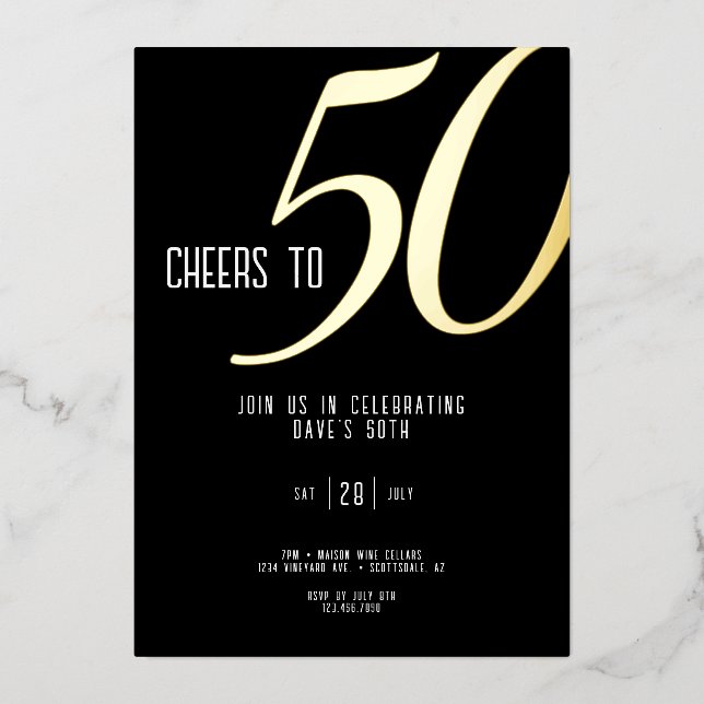 50th Birthday Foil Invitation - Customisable  (Front)