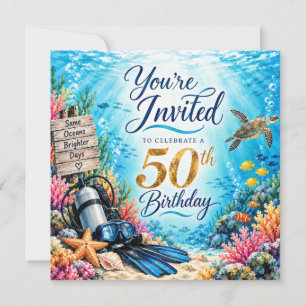 50th Birthday for Scuba Diver Invitation
