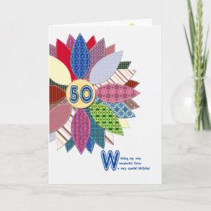 50th birthday for sister, stitched flower card