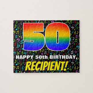 50th Birthday — Fun, Colourful Music Symbols & “50 Jigsaw Puzzle