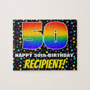 50th Birthday — Fun, Colourful Star Field Pattern Jigsaw Puzzle
