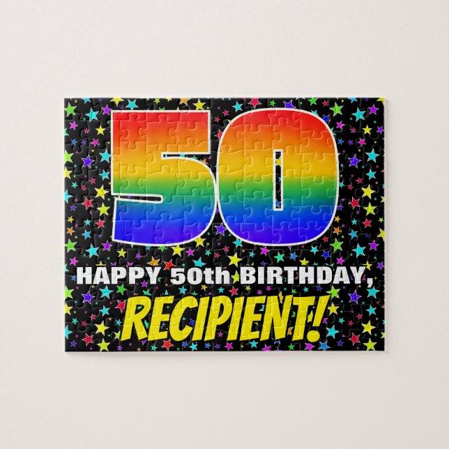 50th Birthday — Fun, Colourful Star Field Pattern Jigsaw Puzzle (Horizontal)