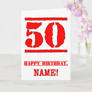 50th Birthday: Fun, Red Rubber Stamp Inspired Look Card