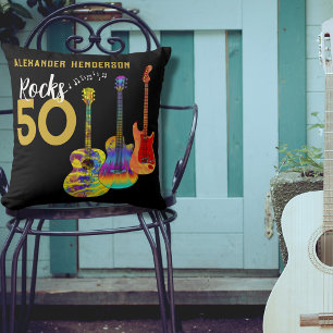 50th birthday Funky Guitar Music For Him Cushion