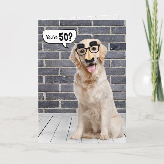 50th Birthday Funny Golden Retriever Card (Front)