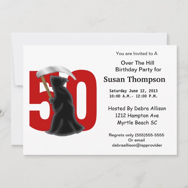 50th Birthday Funny Grim Reaper Invitation (Front)