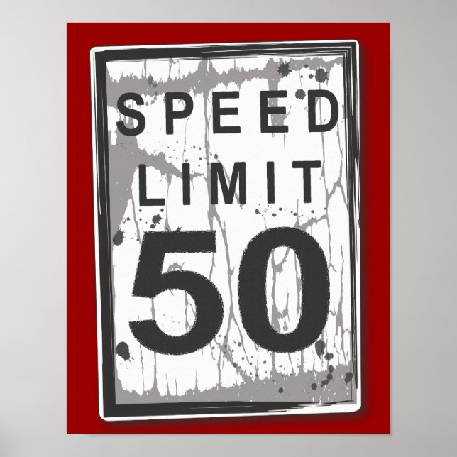 50th Birthday Funny Grungy Speed Limit Sign Poster (Front)