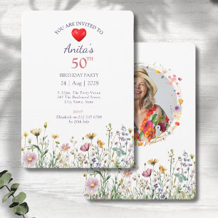 50th Birthday Garden Floral Wild Meadow Photo Invitation