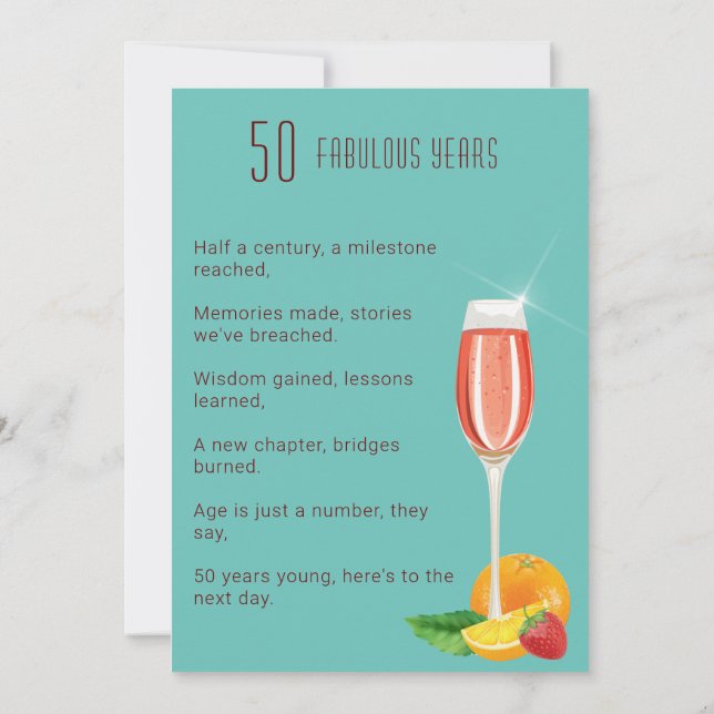 50th Birthday Geometric Cube TEAL Invitation (Back)