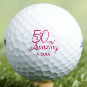 50th Birthday Gift for Sister Pink Script Chic Golf Balls