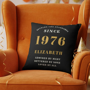 50th Birthday Gift Personalized 1976 Black Gold Cushion