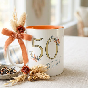 50th Birthday Girl Blessed Boho Autumn Two-Tone Coffee Mug