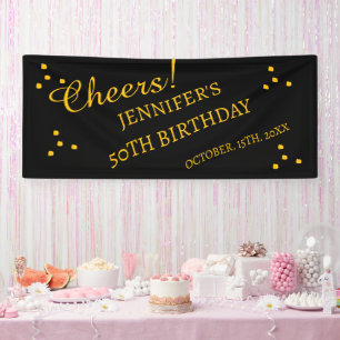 50th Birthday Glitter Black and Gold Banner