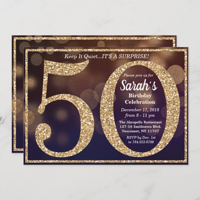50th Birthday Glitter Milestone Invitation (Front/Back)
