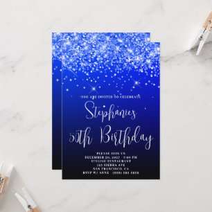 50th Birthday Glittery Blue Navy Black Ombre Invitation
