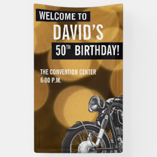 50th birthday gold and black, motorcyle banner