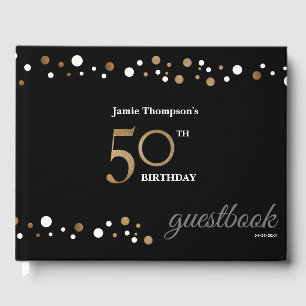 50th birthday gold and black personalised guest book
