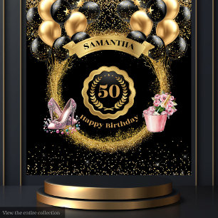 50th Birthday Gold Balloons Blush High Heels  Tapestry