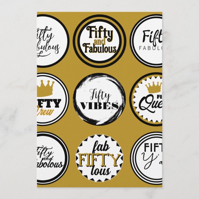 50th Birthday Gold Black Fifty Fabulous Party Invitation (Front)