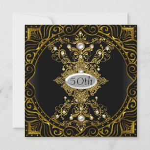 50th Birthday Gold Black Party Invitation