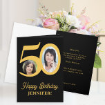 50th birthday gold black photo personalised card<br><div class="desc">Trendy bold typography 50 years woman birthday funny unique folded greeting card template with 2 photos and modern retro style script. Easy to personalise with your text and pictures on both sides. Digital download available.</div>