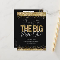 50th Birthday Gold Black Save the Date Postcard