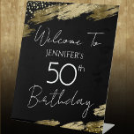 50th Birthday Gold Black Welcome Pedestal Sign<br><div class="desc">Elegant Faux gold foil paint splatters design. All text is adjustable and easy to change for your own party needs. 50th birthday template design. Welcome Sign</div>