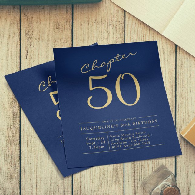 50th Birthday Gold Blue Budget Invitation Flyer (Creator Uploaded)