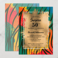 50th Birthday Gold Colourful Zebra